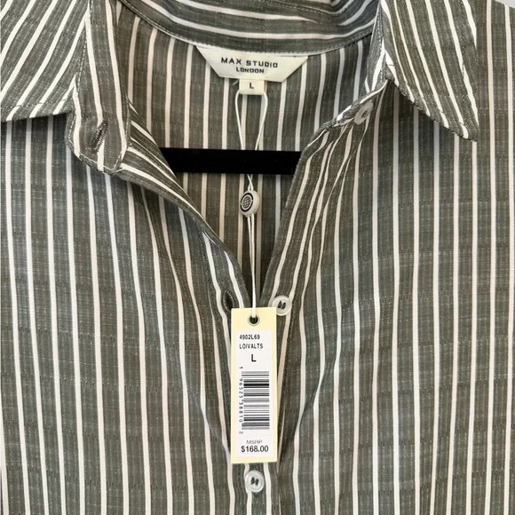 NWT Max Studio Grey and White Striped Tiered Maxi Dress - Picture 2 of 4